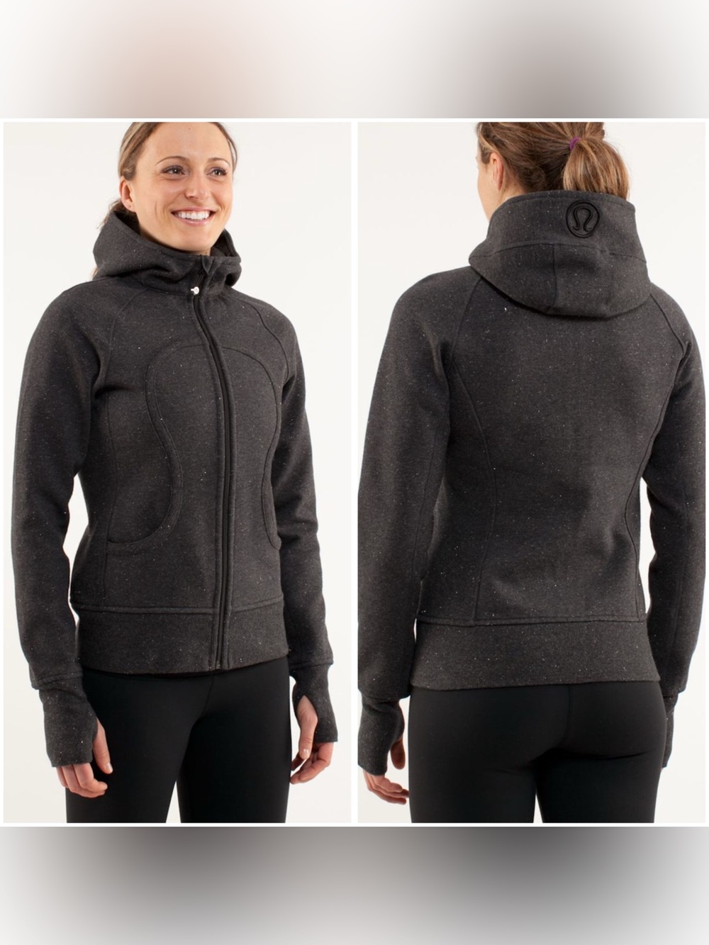 Lululemon Scuba Hoodie In Heathered Black / Black Size 10 Thumbholes Jacket